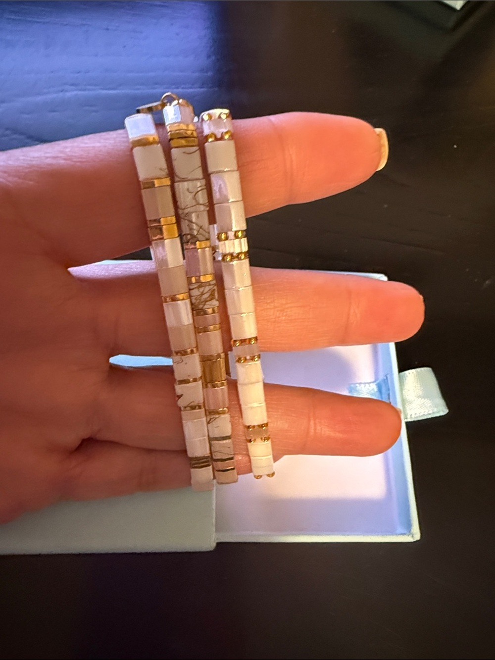 Mack & Rex White and Gold Women’s Beaded Bracelet Set